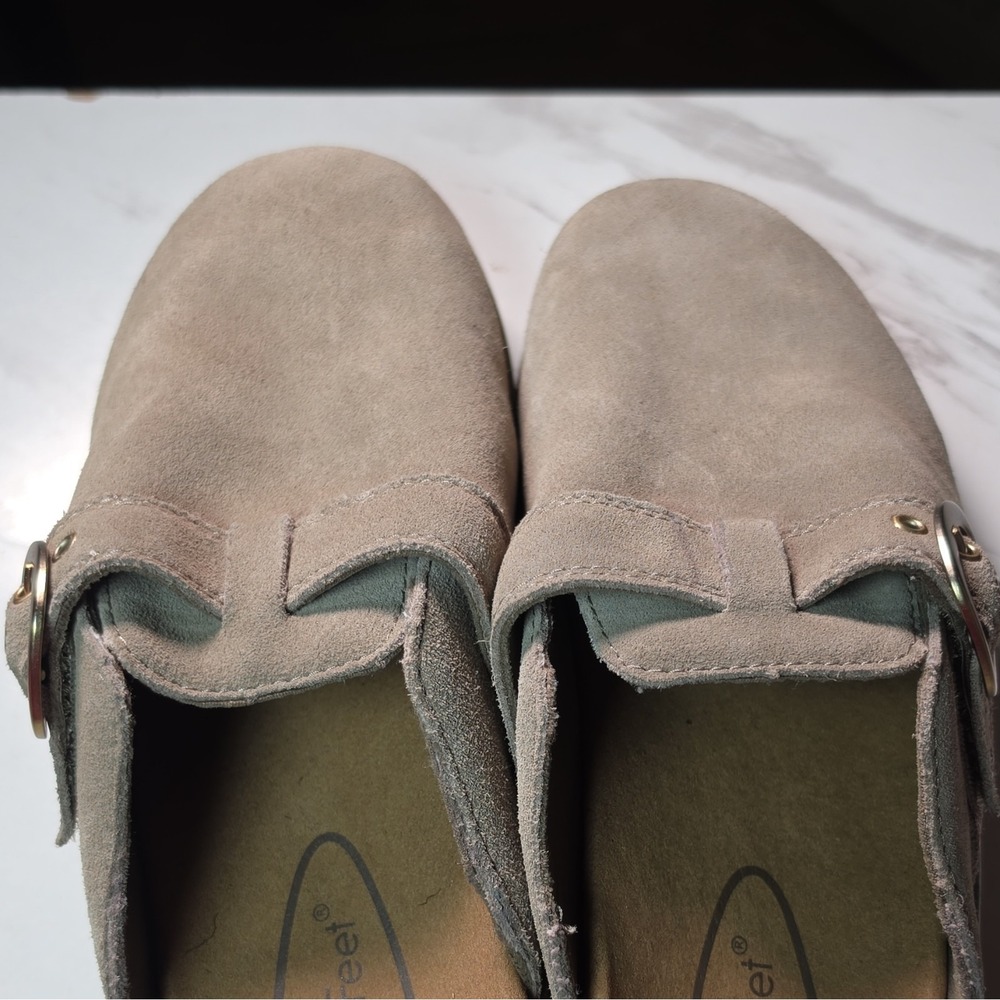 OrthoFeet Women's Beige Leather Upper Mule Sandals Buckle‎ Slip On US 9 M